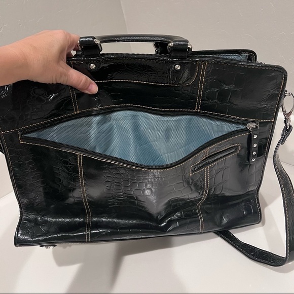 Lawyer’s bag top handle Leather croc embossing patent leather briefcase Retro - Picture 6 of 16